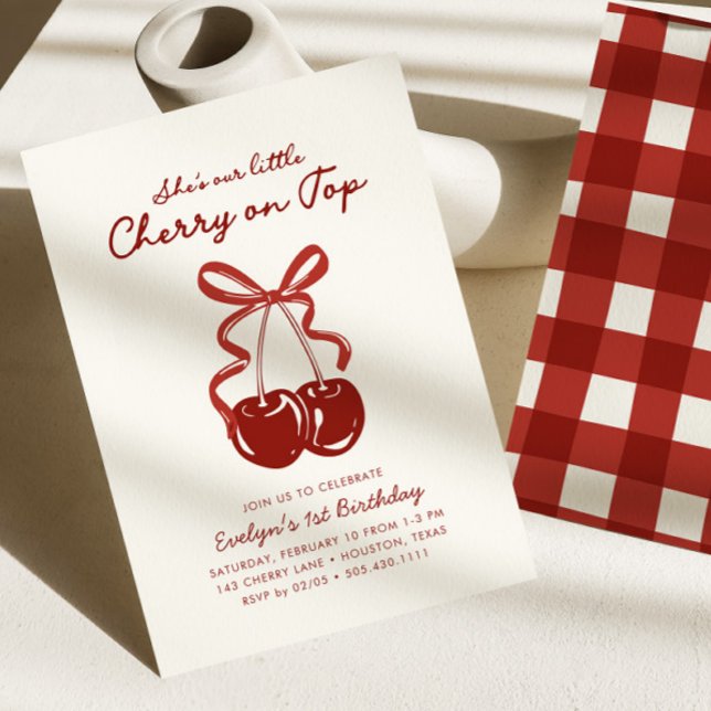 Invitation She's Our Little Cherry On Top Girls 1st Birthday (Créateur téléchargé)