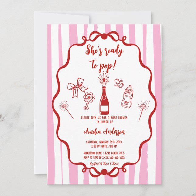 Invitation She's Ready to Pop Pink Coke Bottle Baby Shower (Devant)