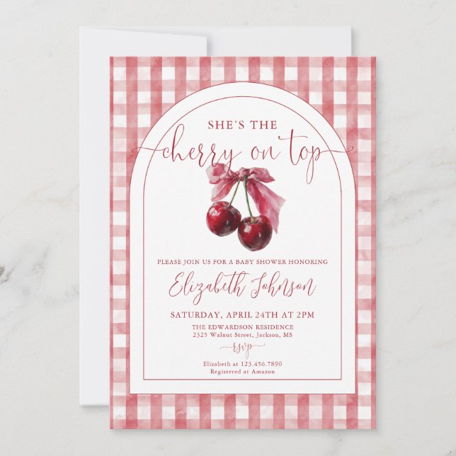 Invitation She's The Cherry On Top Bow Girl Baby Shower (Devant)