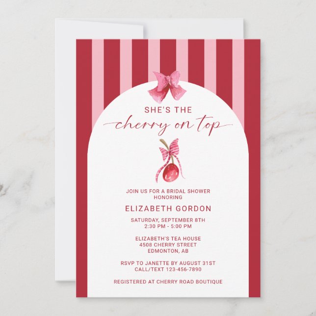 Invitation She's the Cherry on Top Bridal Shower QR Registry (Devant)