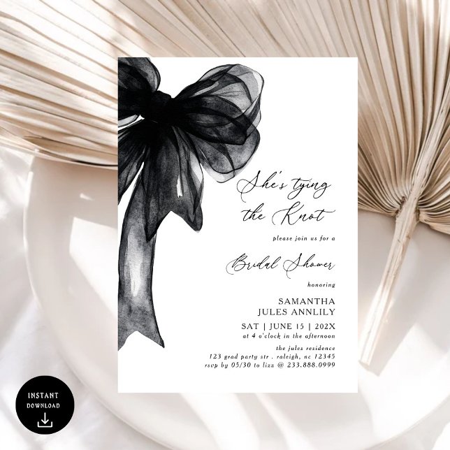 Invitation She's Tying The Knot Black Bow Bridal Shower (Créateur téléchargé)