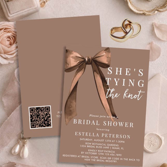 Invitation She's Tying The Knot Brown QR Code Bridal Shower (Créateur téléchargé)