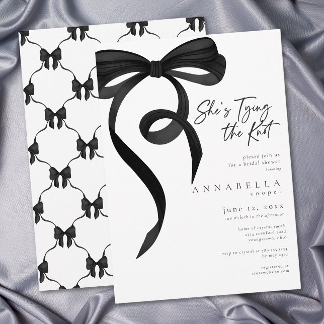 Invitation Shes Tying the Knot Chic Black Bow Bridal Shower (Shes Tying the Knot Chic Black Bow Bridal Shower Invitation)