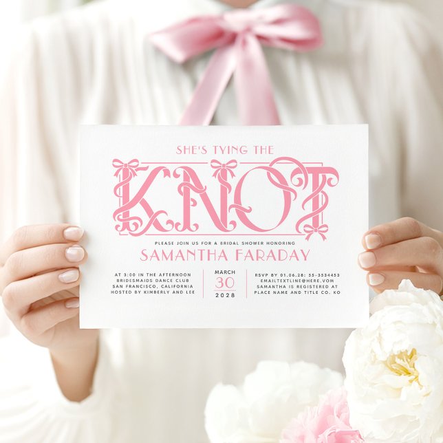 Invitation She's Tying The Knot Pink Bow Bridal Shower (Pink Bows Bridal Shower Invitation)