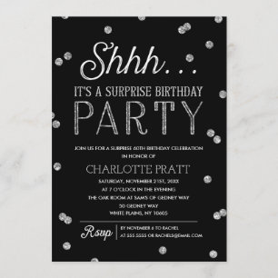 Invitation Shh Surprise Faux Parties scintillant Confetti