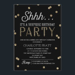 Invitation Shh Surprise fête d'anniversaire Faux Parties scin<br><div class="desc">Cette invitation à la fête d'anniversaire surprise, chic et élégante, présente un élégant thème de confettis à la parties scintillant d'or, avec une typographie moderne, qui conviendra à tous les âges. Customiser la couleur arrière - plan. *Veuillez noter que ce n'est pas une parties scintillant réelle et qu'elle sera imprimée...</div>