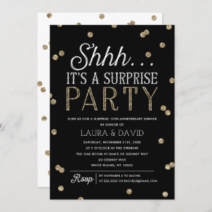 Invitation Shh Surprise Party Faux Gold Parties scintillant C