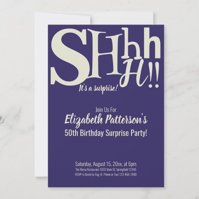 Invitation Shhh C'est une surprise fête d'anniversaire Adult  (Devant)