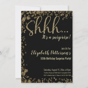 Invitation Shhh C'est une surprise fête d'anniversaire Gold A
