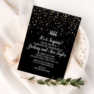 Invitation Shhh C'est une surprise Gold Confetti sur Black Pa