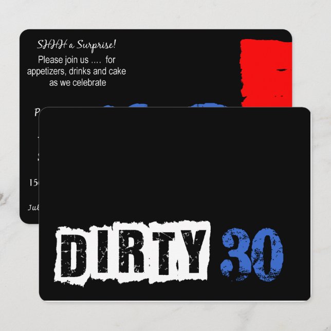 Invitation SHHH C'est une surprise sale fête du 30e anniversa (Devant / Derrière)
