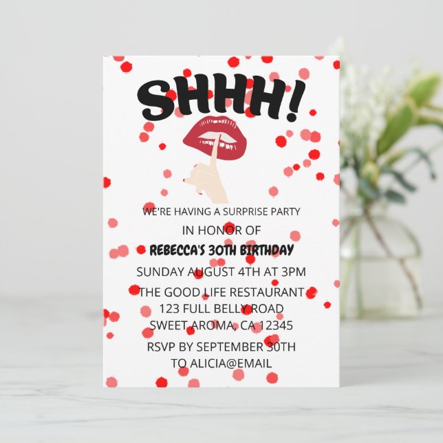 Invitation SHHH ! Fête d'anniversaire surprise (Debout devant)