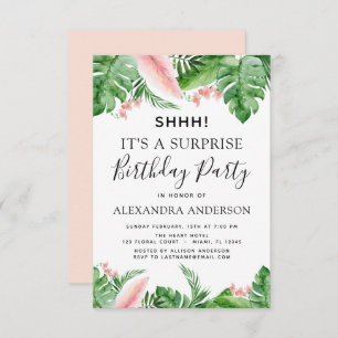 Invitation Shhh Surprise Anniversaire Fête Tropical Palm Flor