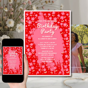 Invitation Shhh Surprise fête d'anniversaire Preppy Fleurs ro