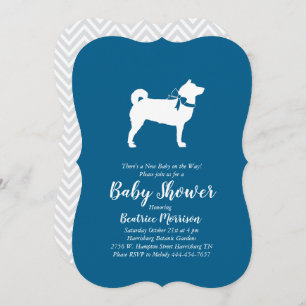 Invitation Shiba Inu Chien Baby Douche Garçon Bleu
