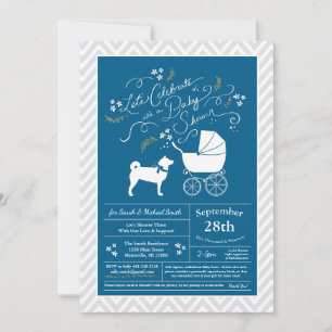 Invitation Shiba Inu Chien Baby shower Boy Blue