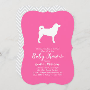 Invitation Shiba Inu Chien Baby shower fille rose
