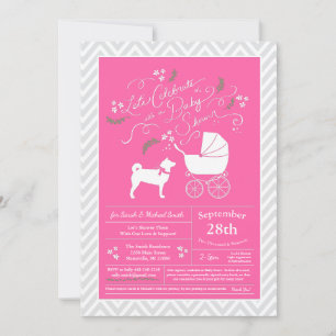 Invitation Shiba Inu Chien Baby shower fille rose