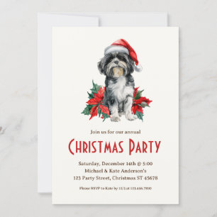 Invitation Shih Tzu à la fête de Noël du chien blanc de Santa