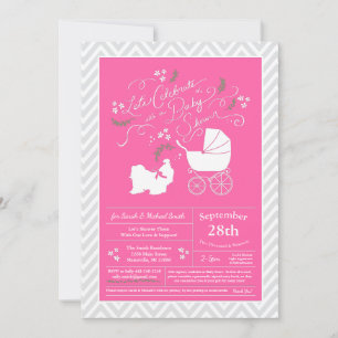 Invitation Shih Tzu Chien Baby shower Rose Girl