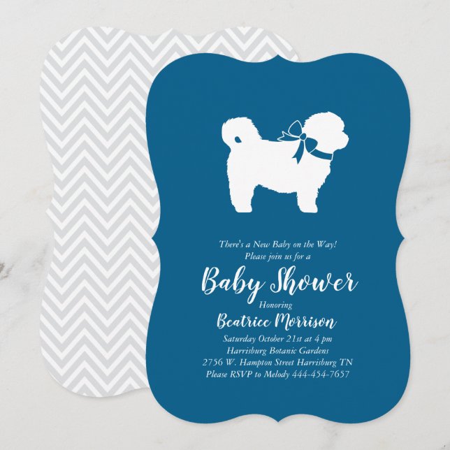 Invitation Shih Tzu Teddy Bear Chien Baby shower Blue Boy (Devant / Derrière)