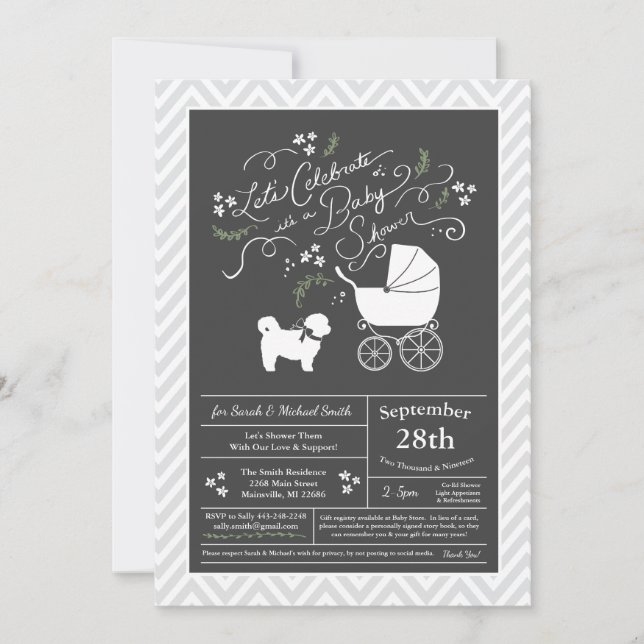 Invitation Shih Tzu Teddy Bear Chien Baby shower genre neutre (Devant)