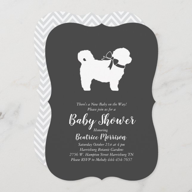 Invitation Shih Tzu Teddy Bear Chien Baby shower genre neutre (Devant / Derrière)