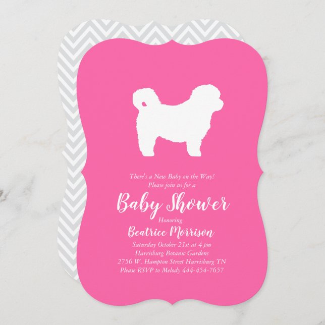 Invitation Shih Tzu Teddy Ours Chien Baby shower Rose fille (Devant / Derrière)
