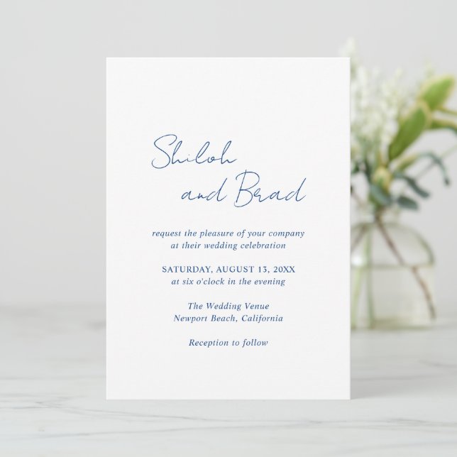 Invitation Shiloh Marine Bleu Moderne Mariage élégant (Debout devant)