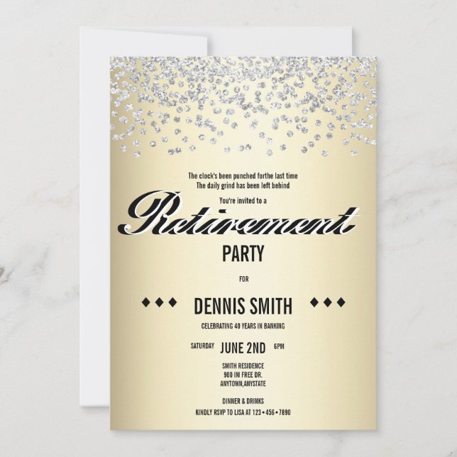 Invitation Shimmer | Parties scintillant Argent Confetti Retr (Devant)