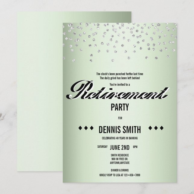 Invitation Shimmer | Parties scintillant Argent Confetti Retr (Devant / Derrière)