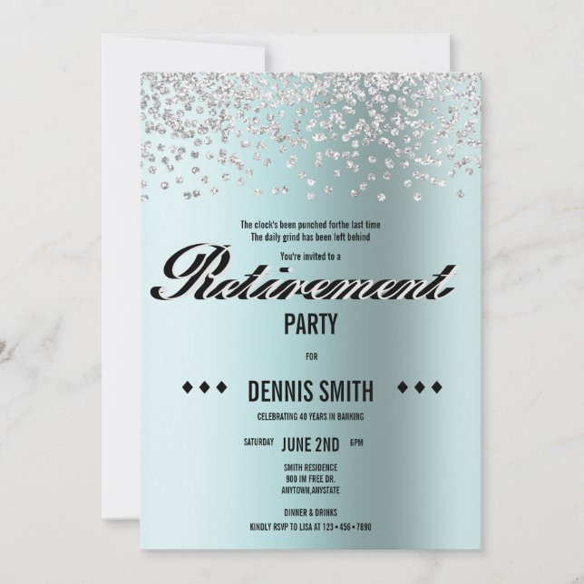 Invitation Shimmer | Parties scintillant Argent Confetti Retr (Devant)