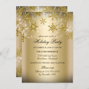 Invitation Shimmer Snowflake Gold Noël