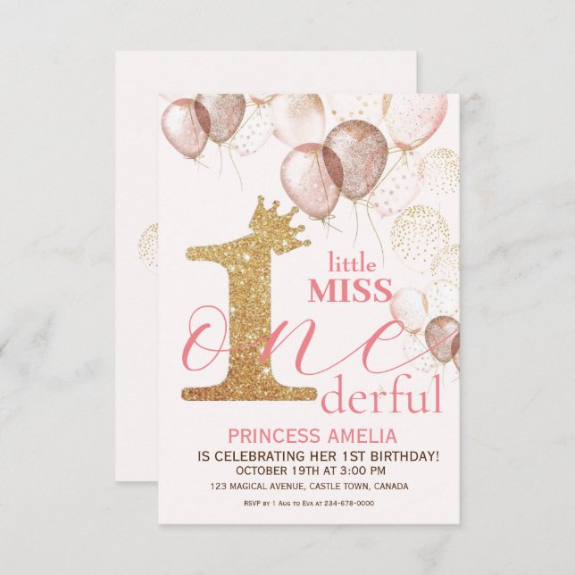 Invitation Shine Gold Crown Princesse BlushPremier anniversai (Devant / Derrière)