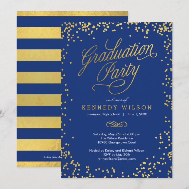 Invitation Shiny Confetti ÉDITABLE Fête de graduation de coul (Devant / Derrière)