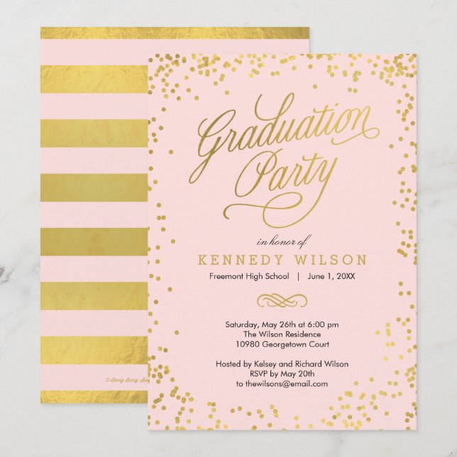 Invitation Shiny Confetti ÉDITABLE Fête de graduation de coul (Devant / Derrière)