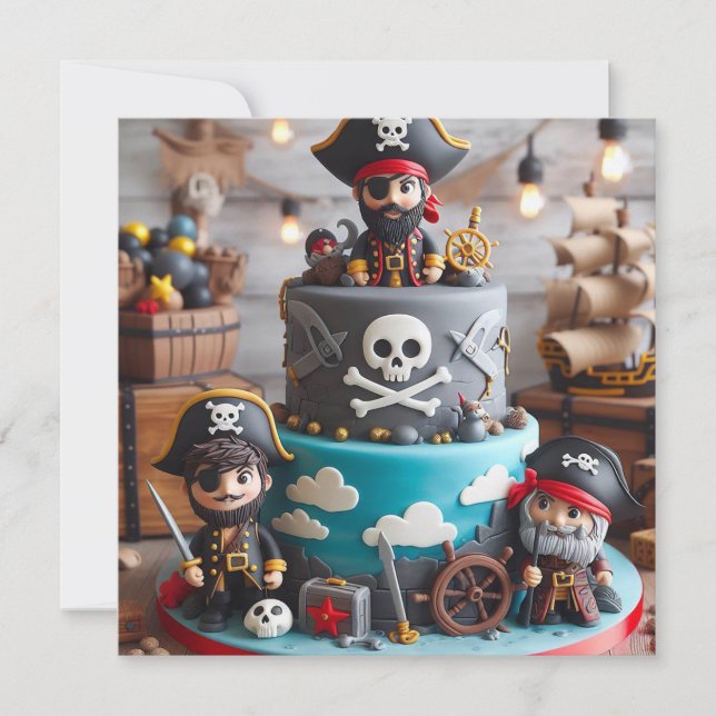 INVITATION SHIVER ME TIMBERS PIRATES THÈME GÂTEAU D'ANNIVERSA (Devant)