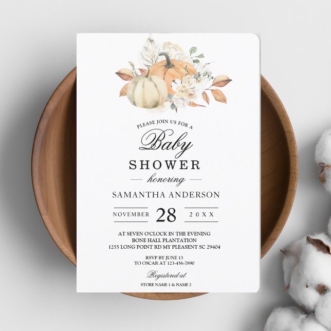 Invitation Shower d'automne pour bébé | Citrouille et fleurs  (Créateur téléchargé)