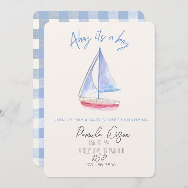 Invitation Shower minimaliste pour bébé garçon (Devant / Derrière)