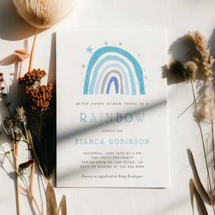 Invitation Shower Miracle Baby Blue Rainbow