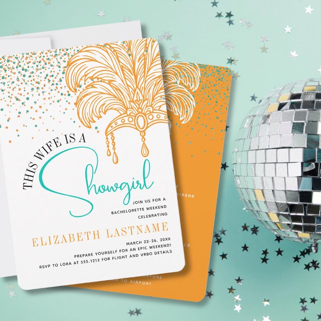 Invitation Showgirl Mariée Era Orange Turquoise Bachelorette (Showgirl Bride Era Orange Teal Bachelorette Party Invitation)