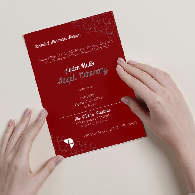 Invitation SHRIMPLEMENT rouge rétro blanc, Baby shower Aqiqah (Créateur téléchargé)