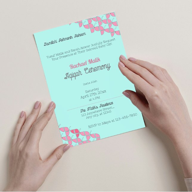 Invitation SHRIMPLEMENT Turquoise rose, Bébé fille Baby showe (Créateur téléchargé)