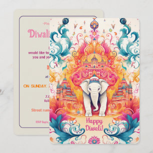 Invitation 🐘 Shubh Diwali avec l'élégance de l'aquarelle