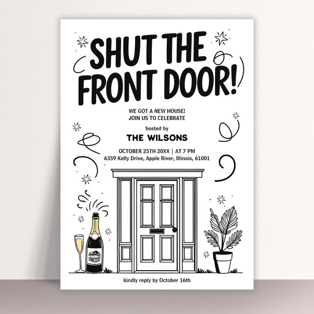 Invitation Shut the Front Door New Home Funny Housewarming (Funny Housewarming Invitation Shut the Front Door! New Home Celebration Invite)