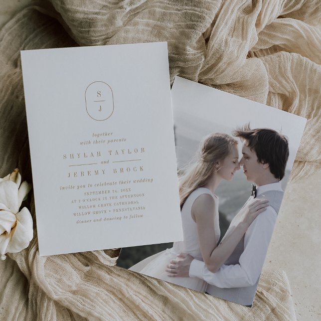 Invitation SHYLAH Minimal Gold Simple Modern Photo Mariage (SHYLAH Minimal Gold Simple Modern Photo Wedding Invitation)