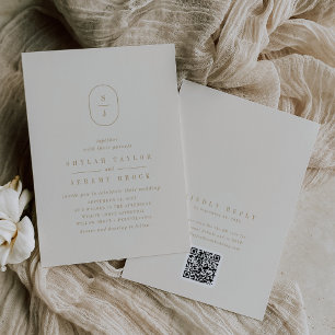 Invitation SHYLAH QR Code Gold Cream Monogram Vintage Wedding