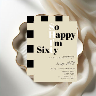 Invitation Si heureux je suis SIXTY Bold Beige 60e anniversai