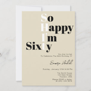 Invitation Si heureux je suis SIXTY Bold Beige 60e anniversai