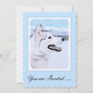 Invitation Sibérie Husky (argent et blanc) Peinture Chien Art